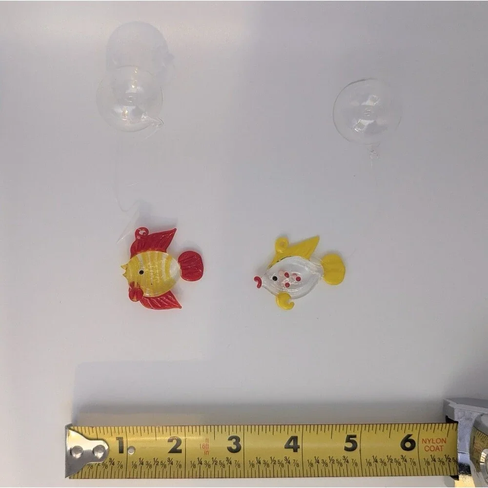 Lot of 2 LS Arts Blown Glass Floating Fish w Bubble Tropical Tank Aquarium Decor